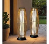 TRIROCKS Outdoor Solar Floor Lamp 2 Pcs Solar Powered Lantern Wicker Solar Lamp with Olifen Rope Waterproof Rattan Outside Solar LED Deck Light for Porch Yard Pathway Terrace Garden Lawn Patio (Grey)