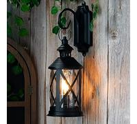TRIROCKS Outdoor Vintage Battery Powered Hanging Lantern Wall Light Sconce Cordless Metal Bedside Table Lamp with Edison Bulb for Patio Garden Indoor Porch Home Deco (Black)