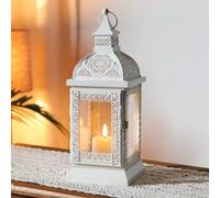 TRIROCKS Rustic Style Metal Candle Lantern 32cm High Decorative Hanging Candlestick Holder with Clear Glass Perfect for Living Room Garden Yard Patio Parties Events Indoors Outdoors (Cream)