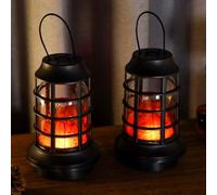 TRIROCKS Set of 2 Battery-Operated LED Lanterns 30 cm High Volcano Flame Flickering Breath Weatherproof Lights for Home Decor Indoor Outdoor Garden Patio Yard Pathway Party Events Weddings Camping