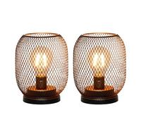 TRIROCKS Set of 2 Battery Operated Table Lamp, Metal Cage Cordless Lantern with LED Bulb, Oval Vintage Decorative Outdoor Lights for Weddings, Parties, Patio for Indoors Shelf
