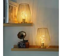TRIROCKS Set of 2 Cordless Metal Cage Table Lamps with Fairy Lights, Gold