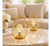 TRIROCKS Set of 2 Cordless Metal Cage Table Lamps with Fairy Lights, Gold | 21 cm Tall Battery Operated Decorative Lights for Dining Tables, Wedding Tables, Parties, Receptions, Events and Home Decor