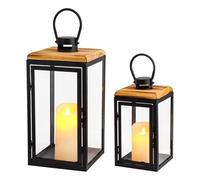 TRIROCKS Set of 2 Deacorative Large Candle Lantern Modern Hurricane Black Metal Candle Holder Outdoor Indoor Vintage Floor Lanterns for Home Decor Mantle Patio Porch Garden Wedding Table