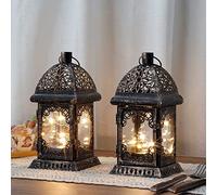 TRIROCKS Set of 2 Decorative Candle Lantern 20cm High Metal Hanging Candlestick Holders Perfect for Home Decor Living Room Parties Events Tabletop Indoors Outdoors (Black)
