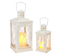 TRIROCKS Set of 2 Decorative Candle Lantern 30cm & 20cm High Metal Candle Holder Hanging Lantern Perfect for Home Decor Patio Living Room Parties Events Tabletop Indoors Outdoors (Cream White)