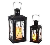 TRIROCKS Set of 2 Decorative Candle Lantern 30cm & 20cm High Metal Candle Holder Hanging Lantern Perfect for Home Decor Patio Living Room Parties Events Tabletop Indoors Outdoors (Black)