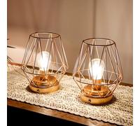 TRIROCKS Set of 2 Diamond Metal Battery Operated Table Lamp 17cm H Rechargeable Bedside Lanterns Cage Shape Cordless Touch Dimmable LED Lights for Indoor Outdoor Bedrooms Office Wedding Parties Patio
