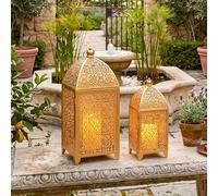 TRIROCKS Set of 2 Gold Moroccan Candle Lanterns, 42&31 cm, Hanging Lantern