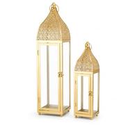 TRIROCKS Set of 2 Gold Moroccan Candle Lanterns, 56 & 38 cm