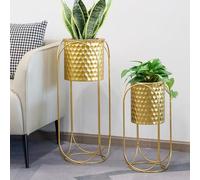 TRIROCKS Set of 2 Indoor Outdoor Planters with Stand for Plants 65.5 & 45.5cm Tall Morden Flower Pots for Living Room Corner Kitchen Office Garden Balcony Patio Decor (Gold)