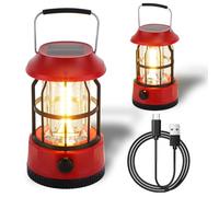 TRIROCKS Set of 2 LED Solar Camping Lantern Dimmable Rechargeable Lantern IPX3 Water-Resistant Portable Emergency Lights Outdoor Camping Lights for Camping Home Power Outage Hurricane Hiking (Red)