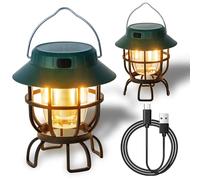 TRIROCKS Set of 2 LED Solar Camping Lantern Dimmable Rechargeable Lantern IPX3 Water-Resistant Portable Emergency Lights Outdoor Camping Lights for Camping Home Power Outage Hurricane Hiking (Green)