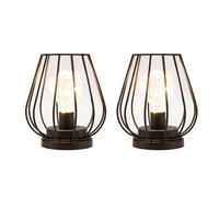 TRIROCKS Set of 2 Metal Battery Operated Table Lamp 17cm Tall Cage Shape Cordless Lanterns Decorative Lights with Warm Fairy Lights Bulb for Patio Garden Wedding Parties Indoor Outdoor (Black)