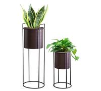 TRIROCKS Set of 2 Metal Planter Stand with Plant Pot Flower Pot 70 cm & 45 cm flower stand for Indoor Outdoor Kitchen Living Room Corner Garden Balcony Patio Decor (Brown)