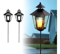 TRIROCKS Set of 2 Outdoor Tall Candle Lantern Metal Post Lights Decorative Candle Holder with Removable Plug-in Rod and Tempered Glass for Home Garden Yard Patio Pathway Lawn Outdoor (Black)
