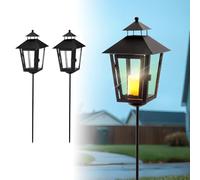 TRIROCKS Set of 2 Outdoor Tall Candle Lantern Metal Street Lanterns Decorative Candle Holder with Removable Plug-in Rod and Tempered Glass for Home Garden Yard Patio Pathway Lawn Outdoor (Black)