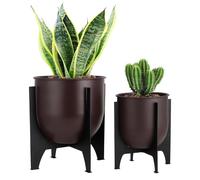 TRIROCKS Set of 2 Planters with Stand Indoor Outdoor Metal Plant Stand Modern Planters Flower Pots for Living Room Corner Kitchen Office Garden Balcony Patio Decor
