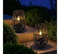 TRIROCKS Set of 2 Solar Lantern Outdoor Table Lamp Outside Hanging Solar Lights with Olifen Rope Waterproof Rattan Outside Deck Light for Patio Garden Lawn Yard (Grey)