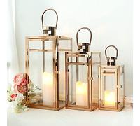 TRIROCKS Set of 3 Rose Gold Stainless Steel Candle Lanterns 48/38/30 cm