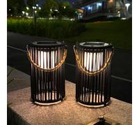 TRIROCKS Solar Lanterns Outdoor Garden, 2 Pack Large Black Rattan Lights, Waterproof for Patio, Pathway & Yard Decoration (Black)