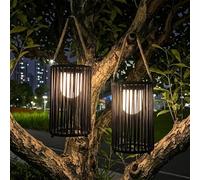 TRIROCKS Solar Lanterns Outdoor Garden Hanging Lights, 2 Pack 30cm High Waterproof Solar Lights with Olefin Rope, Cordless Table Lamp for Patio, Lawn, Yard, Outdoor Decoration (Black)
