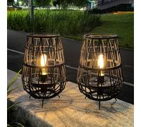 TRIROCKS Solar Lights Outdoor Garden, 2 Pack 30cm High Solar Lanterns with Olefin Rope, Waterproof Solar Garden Ornaments, Cordless Table Lamp for Patio, Lawn, Yard, Outdoor Decoration (Black)