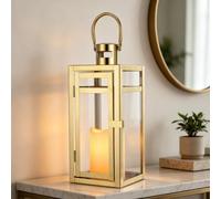 TRIROCKS Stainless Steel Decorative Lantern 30 cm High Metal Candle Holder with Clear Glass Panels Perfect for Home Decor Living Room Parties Events Tabletop Indoors Outdoors (Gold)
