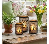 TRIROCKS Tree of Life Candle Lantern 13cm&16cm&19cm High Etched Bronze Metal Candle Holder Decorations for Living Room Tabletop Parties Patio Entryway Indoors Outdoors(3PCS)