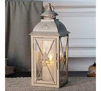 TRIROCKS Vintage Candle Holder 34cm High Decorative Hanging Lanterns With Clear Glass Perfect For Home Living Room Garden Yard Patio Parties Events Tabletop Indoors Outdoors (White With Gold Brush)