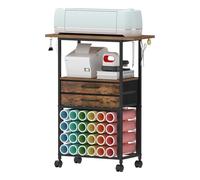 Trironsun Organisation Craft Cart Compatible with Cricut Machines Rolling Craft Organiser 24 Vinyl Roll Holders 2 Fabric Drawers for Craft Room Craft Room