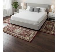 Tris Bedroom Rugs "Obama" Burgundy - 3 Piece Soft Polypropylene | 1 Large Rug 80x150 + 2 Side 60x110 | Non-Slip, Easy to Clean, Classic Style - Double Room