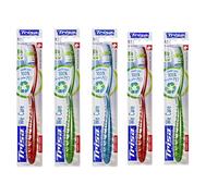 TRISA We Care - The First Sustainable Toothbrush Made from Recycled PET Bottles - 100% Recyclable PET Handle - Ecological Castor Oil Bristles - Made in Switzerland - Pack of 5