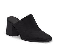 Trish Lucia Womens Chunky Stacked Heel Mules Closed Square Toe Heeled Slip on Clogs Casual Backless Loafers Shoes, Polish Black, 7.5 UK