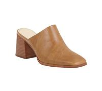Trish Lucia Womens Chunky Stacked Heel Mules Closed Square Toe Heeled Slip on Clogs Casual Backless Loafers Shoes, Light Brown, 8 UK