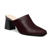 Trish Lucia Womens Chunky Stacked Heel Mules Closed Square Toe Heeled Slip on Clogs Casual Backless Loafers Shoes, Reddish-brown, 7 UK