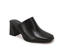 Trish Lucia Womens Chunky Stacked Heel Mules Closed Square Toe Heeled Slip on Clogs Casual Backless Loafers Shoes, Black, 3 UK