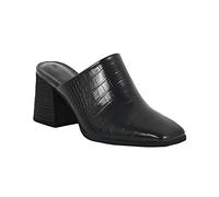 Trish Lucia Womens Chunky Stacked Heel Mules Closed Square Toe Heeled Slip on Clogs Casual Backless Loafers Shoes, Cool Black, 6.5 UK