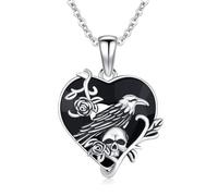 TRISHULA 925 Sterling Silver Eagle Skull Pendant Necklace Gothic Jewelry for Women Men Goth Unisex Crystal Adjustable Chain Gift Halloween Valentines Day