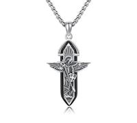 TRISHULA Archangel St. Michael Necklace Crystal Pendant 925 Sterling Silver Patron Saint Prayer Pendant Necklace Jewellery Christian Gift for Men Women (Style 1)