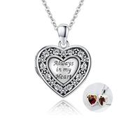 TRISHULA Heart Locket Necklace 925 Sterling Silver Engraved Text Jewelry Photo Amulet Pendant Locket Pendant Jewelry for Women Wife Girlfriend
