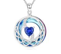 TRISHULA Herz Geburtsstein Kette Damen 925 Sterling Silber Moon Celtic Knot Necklace Jewellery Gifts for Women Girlfriend