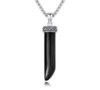 TRISHULA Italian Horn Necklace 925 Sterling Silver Black Wolf Tooth Crystal Pendant Cornicello Necklace Good Luck Protection Amulet Jewellery for Men