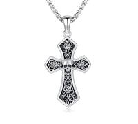 TRISHULA Kreuz Halskette 925 Sterling Silber Skull Rose Pendant Gothic Jewelry Birthday Gifts for Women Men
