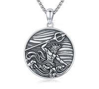 TRISHULA Poseidon Necklace 925 Sterling Silver Greek God Trident Necklace Sea Poseidon Pendant Jewelry Gift for Men Women