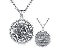 TRISHULA St Christopher Necklace 925 Sterling Silver Holy Religious Amulets Necklace Christian Gifts Jewelry for Men Women