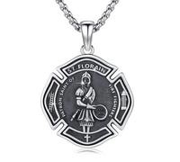 TRISHULA St Florian Necklace for Firefighters 925 Sterling Silver Amulet Medal Pendant Patron Necklace Religious Jewellery Gifts for Women Men