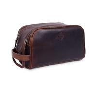 TRISKY Premium Leather Toiletry Travel Pouch With Waterproof Lining - Oilpullup | King-Size Handcrafted Vintage Dopp Kit Bag, Mulberry Brown, Toiletry Bag