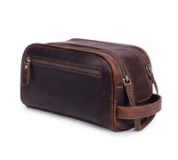 TRISKY Premium Leather Toiletry Travel Pouch With Waterproof Lining - Oilpullup | King-Size Handcrafted Vintage Dopp Kit Bag, Mulberry Brown, Toiletry Bag