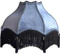 Tristan Home Premium Classic Victorian Style Bell Shape Scallop Velvet Lamp Shade with Tassels and Fringe (Muted Blue), 16inch, Large